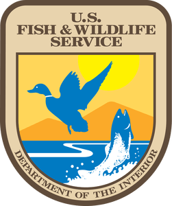 US Fish & Wildlife Service  Department of the Interior - logo with duck, fish and water 